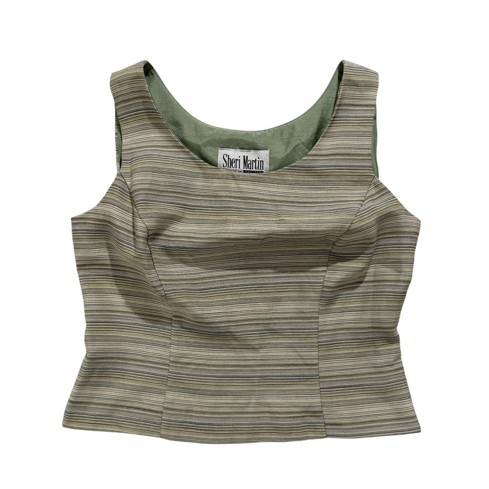 Sheri Martin Petite Striped Sleeveless Blouse Green Neutral Size 8P